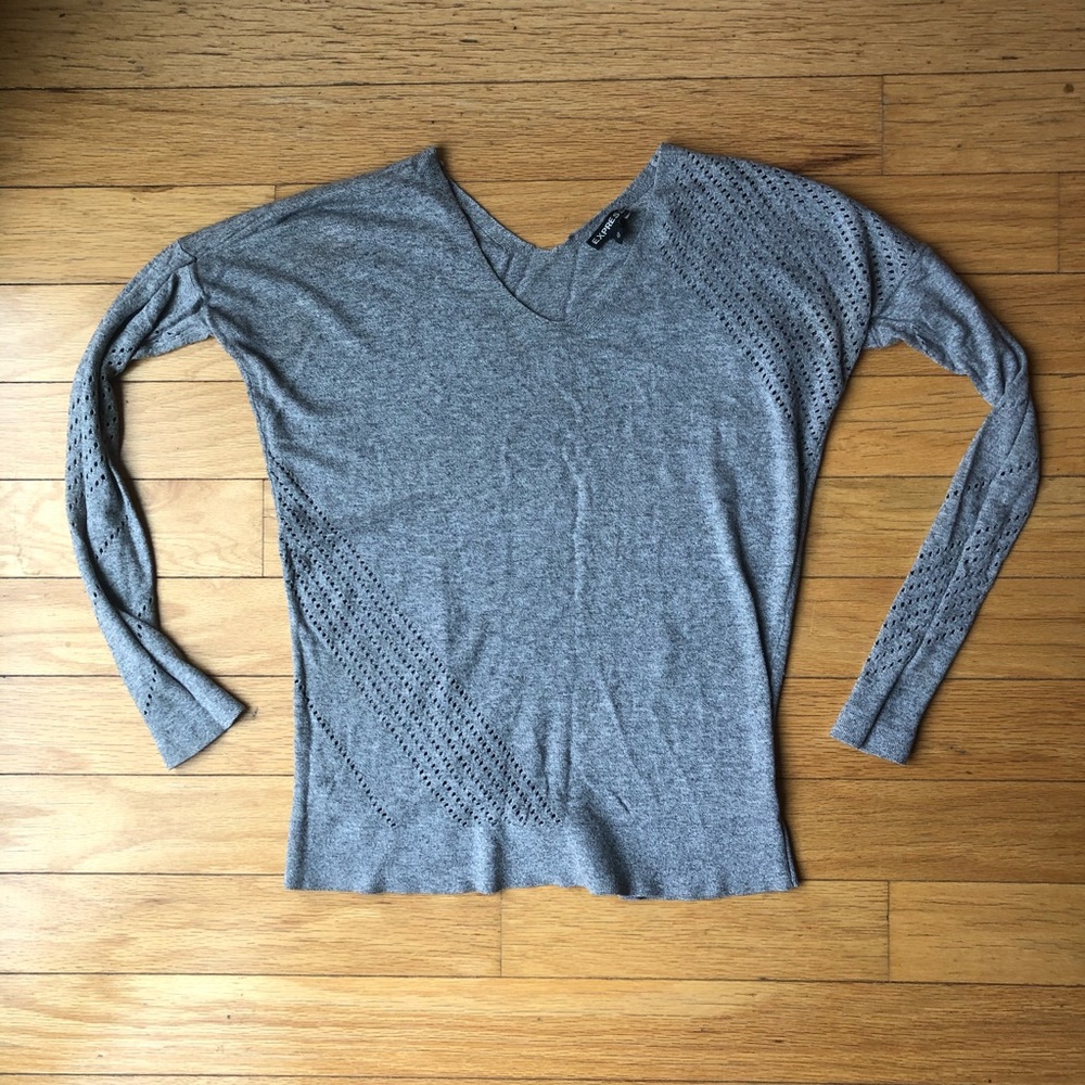 Express Gray V-Neck Sweater